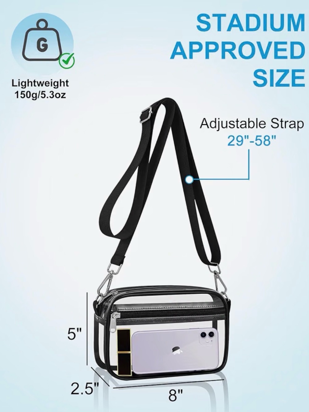 Transparent Black Crossbody Bag with Adjustable Strap - Picture 3 of 6